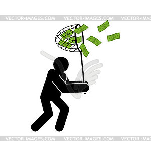 Man catches money with Butterfly net . Concept of - vector clipart