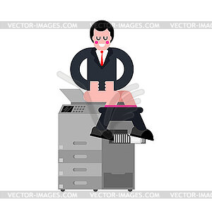 Guy copies ass on scanner in office. office prank - royalty-free vector image