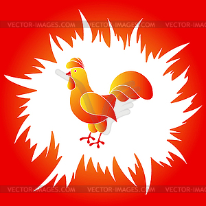 Red and yellow rooster in red fire frame - color vector clipart