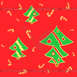 Smart spruces on red background - vector image