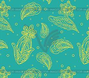 Seamless pattern with yellow detailed indian flowers - color vector clipart