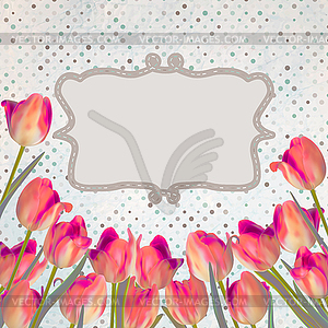 Винтажная тюльпановая открытка с горошкой. EPS 10 - графика в векторном формате