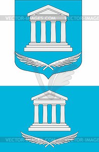 Luga art school symbols - coat of arms and flag - vector image