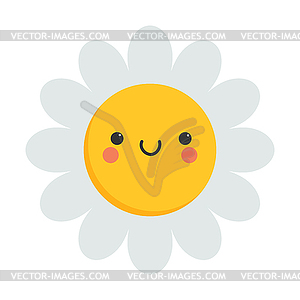Милый мультяшный улыбающийся персонаж-ромашка - изображение в векторном виде
