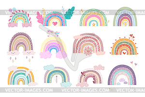 Cute hand drawn different colorful rainbows  - vector image