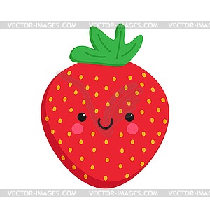 Cute cartoon smiling strawberry character. Childish - vector image