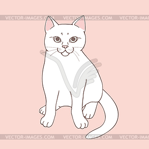 Cute white cat posing on pastel pink background - vector clipart