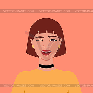 Young woman is winking. Avatar. Portrait - vector image
