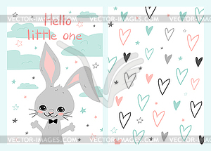 Hello little one greeting card with two sides - vector clipart