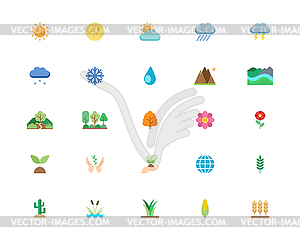 Nature and environment set of icons in flat style. Pack - vector clipart