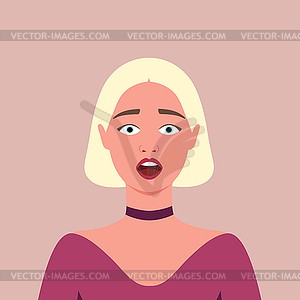 Young blonde woman scared. Frightened. Fear - vector clipart