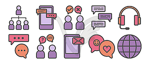 Conversation and connection icons collection. Simple ou - vector clip art