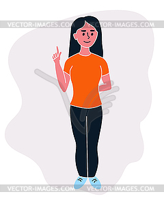 Cartoon girl with a pointing finger. Female pointing  - vector clipart