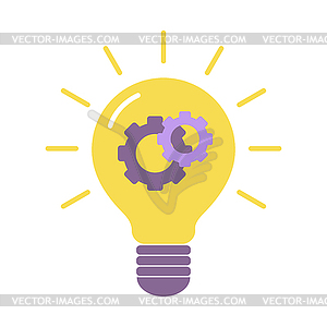Light bulb with gears inside symbolizes idea - vector clipart