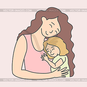 Mother is holding and hugging a child. Mom and daughter - vector clip art