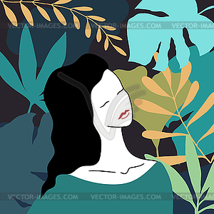 Abstract woman with closed eyes in a forest - vector image