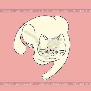 Happy cat lies with his paw stretched forward - vector image