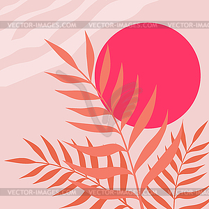 Sunset view with plants, sun and clouds - vector image