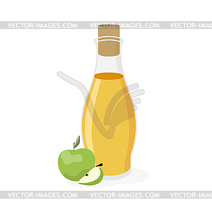 Apple juice in a bottle in flat style - vector clipart