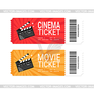 Modern movie or cinema ticket design with clapperboard - vector image