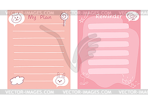 Cute templates for memo, reminder or to do list - vector clipart