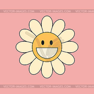 Smiling groovy flower character on pink backgrounв - vector clipart