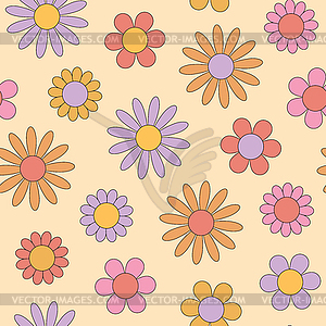 Groovy flower seamless pattern. Hippie retro style - vector clip art