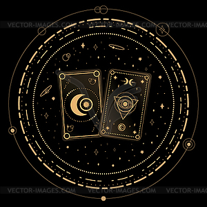 Divination Tarot cards on black background - vector clipart