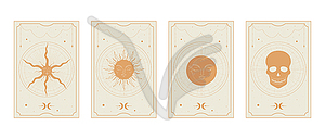 Set of Golden Tarot cards with magical Sun, Moon, Star  - vector image
