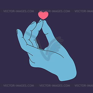 Human hand holding a heart. Hand gesture isolated - vector clipart