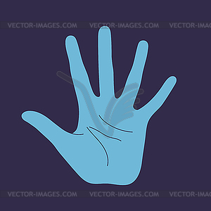 Raised human hand. Open palm of a hand on blue - vector clip art