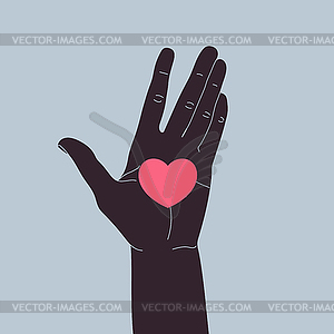 Рука, держащая сердце на раскрытой ладони. Векторная иллюстрация - иллюстрация в векторе