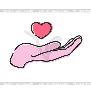 Heart on cupped hand line icon isolated - vector EPS clipart