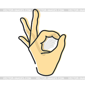 Hand with OK gesture sign. Line icon isolated - vector clip art