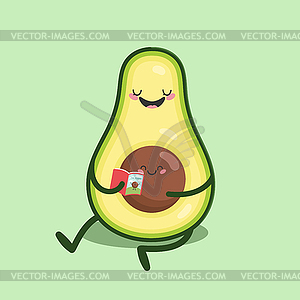 Cute cartoon character Avocado reading a book to baby - vector clipart
