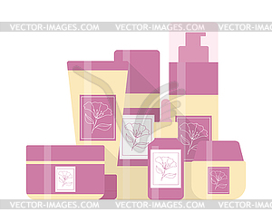 Set of bottles and tubes for beauty and skin care - vector clip art