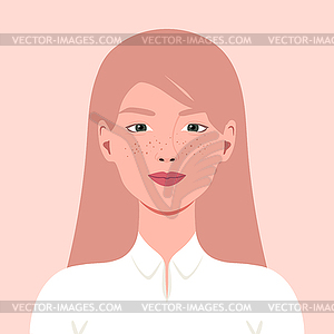Портрет молодой улыбающейся женщины с длинными волосами - векторное изображение EPS