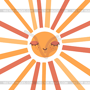 Cute hand drawn sun with closed eyes - vector clipart