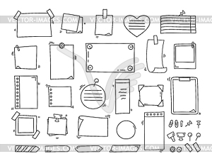 Doodle paper notes set. Paper sheets, stickers, notepad - vector image