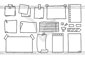 Doodle paper sheets, stickers and pins. For notes - vector clipart