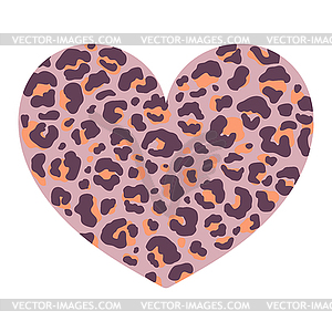 Heart with leopard print texture, animal pattern - vector image