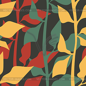 Bright foliage seamless pattern. Red, yellow and green  - vector clipart