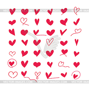 Doodle different shaped hearts collection. Hand drawn - vector image