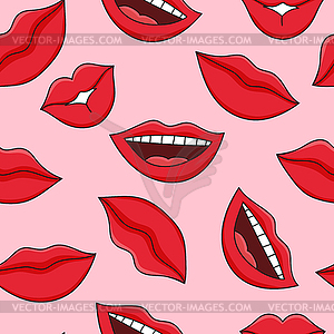 Hand drawn red lips and smile seamless pattern - royalty-free vector image