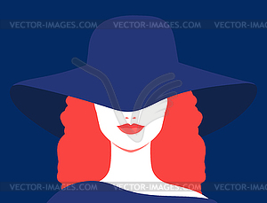 Portrait of a redhead woman in a hat - vector image