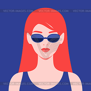 Young redhead woman wearing sunglasses. Portrait - vector image