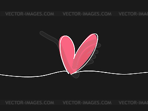Сердце, нарисованное непрерывной одной линией на черном фоне - иллюстрация в векторе