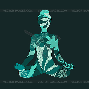 Abstract woman sitting in lotus position. Meditating - vector image