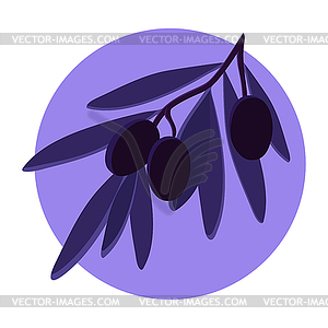 Olive branch with leaves in purple circle - vector image