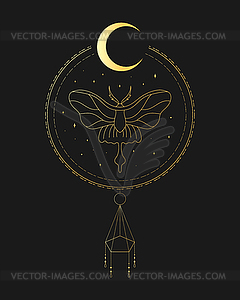 Celestial emblem with a golden butterfly - vector clipart